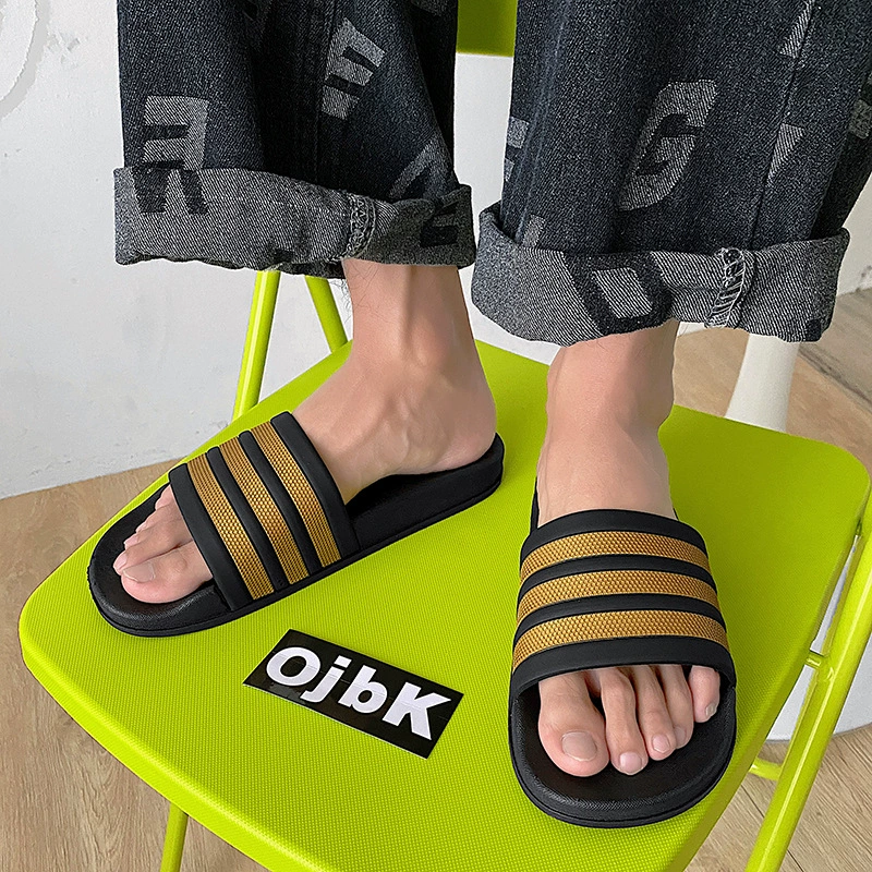 Летние Повседневные тапочки в Корейском стиле с тремя полосками, модные студенческие тапочки с одним словом, Мужская универсальная пляжная обувь
