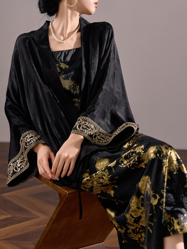 新中式国风女装气质提花人丝衬衫复古名媛吊带裙子两件套 M6056|undefined