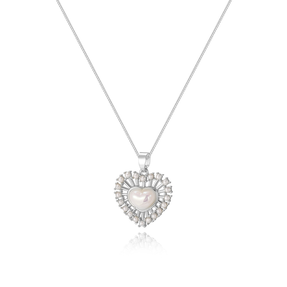 Pendant Necklace Classification Wholesale Jewelry Elegant Heart Shape Copper Artificial Pearls Zircon Pendant Necklace Box Chain