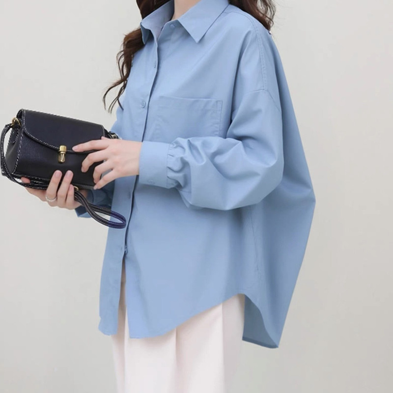 Cross-border wholesale solid color shirts 2026 spring and autumn design new loose high-end casual outerwear women's cotton tops Cross-border wholesale solid color shirts 2026 spring and autumn design new loose high-end casual outerwear women's cotton tops