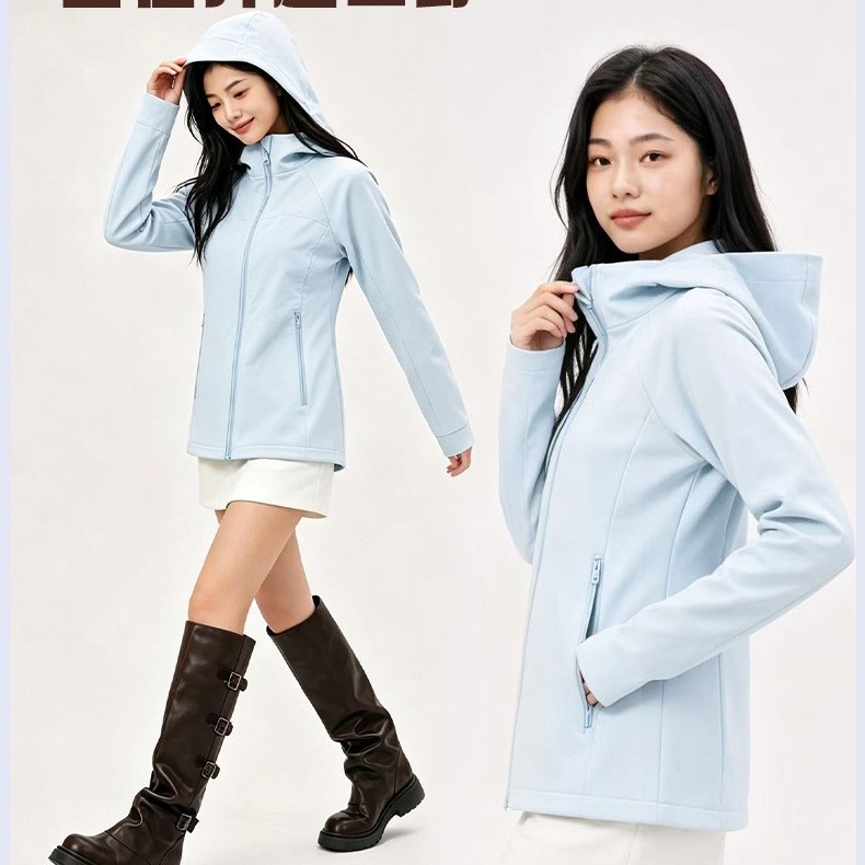 Waist-Cinching Windbreaker Jacket for Women, Autumn and Winter, Double Zipper, Hooded, Casual, Loose Fit, Long Sleeve, Slimming Top 966