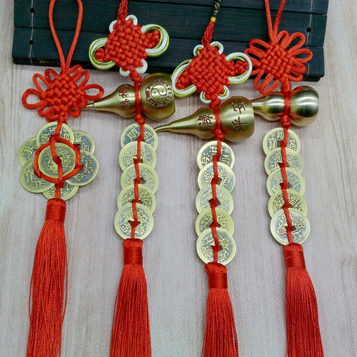 Hot selling brass gourd real copper five emperors coins copper coin pendant gourd car pendant stall travel souvenir pendant