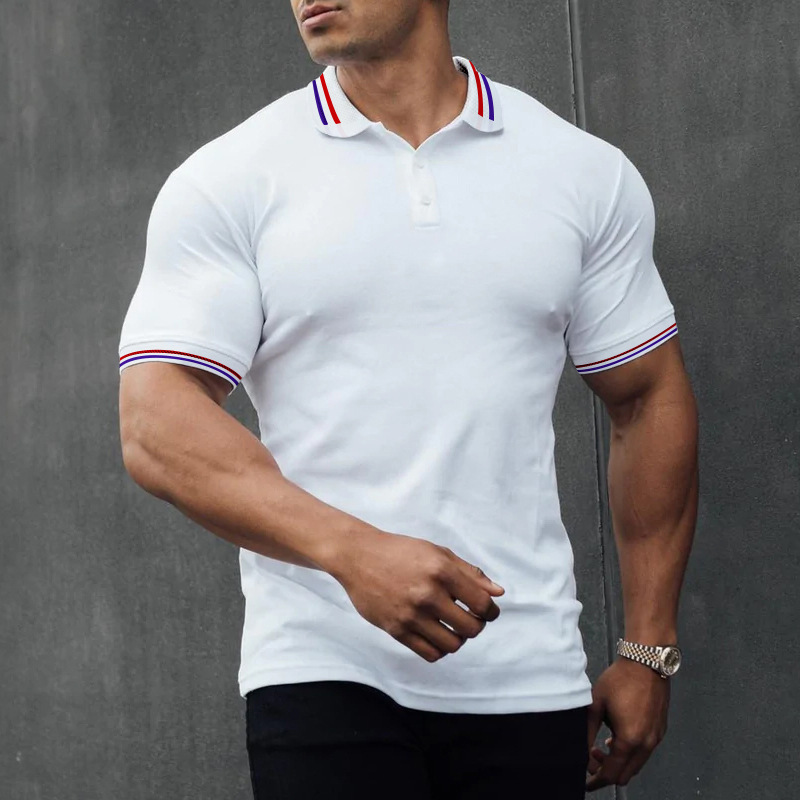 Quality soft fabric polo shirt with contrasting thread lapel splicing for men's casual large short sleeved T-shirt_voghion.com