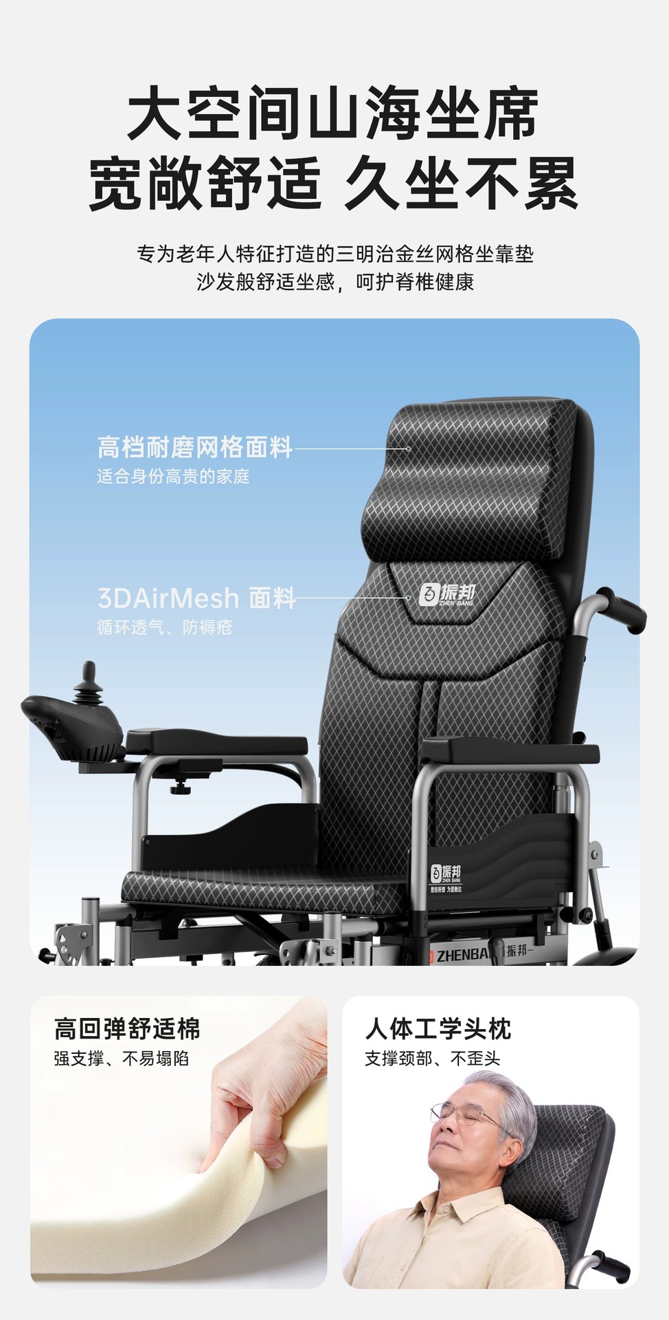 Smart, fully automatic electric wheelchair designed for the elderly, foldable and lightweight, a four-wheeled mobility aid for seniors and people with disabilities