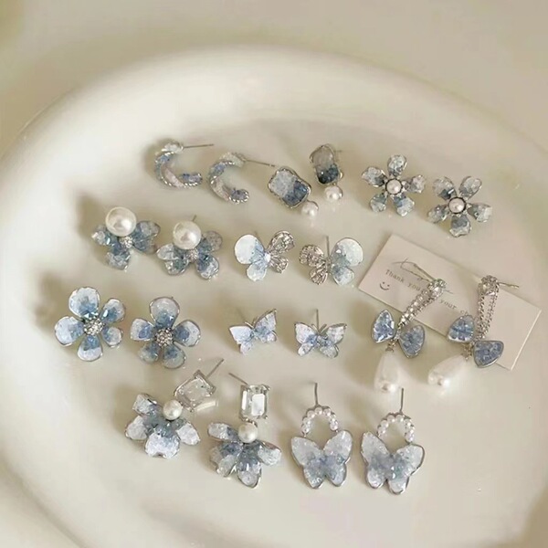 Blue glass summer fresh elegant fashionable cute earrings