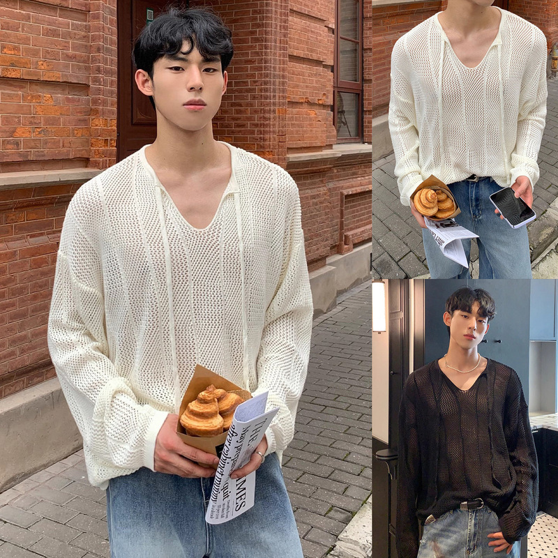 Sexy fishnet hollow-out sun protection cardigan knit sweater for men, spring and autumn style, suitable for layering, large mesh, cross-border factory wholesale Sexy fishnet hollow-out sun protection cardigan knit sweater for men, spring and autumn style, suitable for layering, large mesh, cross-border factory wholesale
