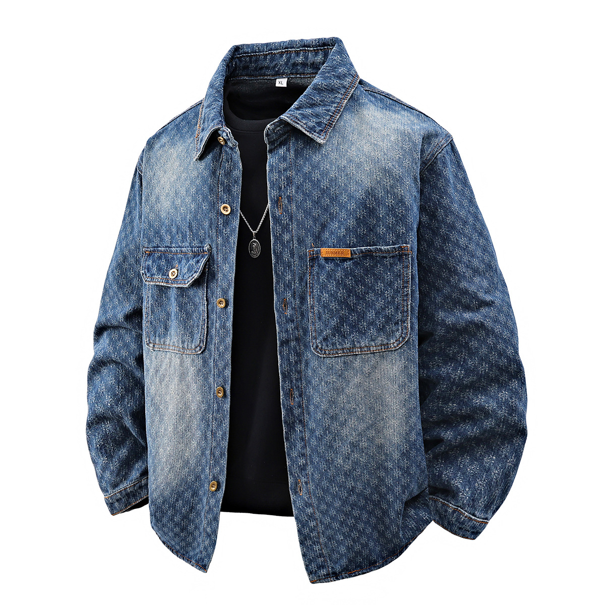 Spring And Autumn New Jacquard Denim Jacket Men's High Street Trend Long Sleeved Shirt American Style Loose Foreign Trade Jacket Men_mkmklike.com