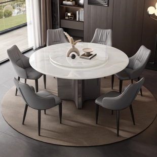 Italian-Style Villa Home High-End Round Table Minimalist Light Luxury High-End White Ice Jade Natural Luxury Stone Marble Dining Table