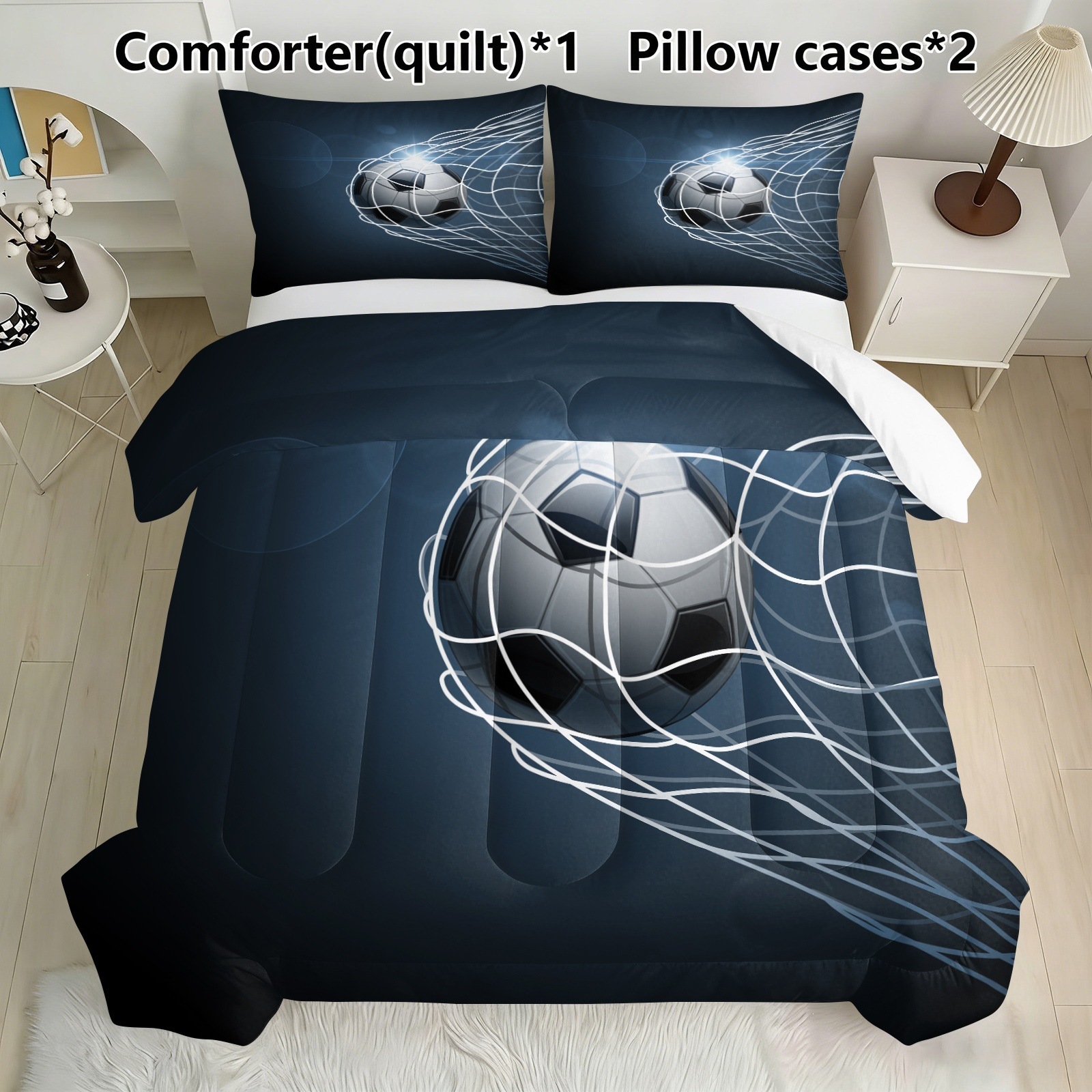 Exclusive Digital Print Synthetic Fiber Quilt Set for Football Fans, Three-Piece Set, Amazon Thick Quilt, Feather Silk Cotton Quilt with Floral Pattern
