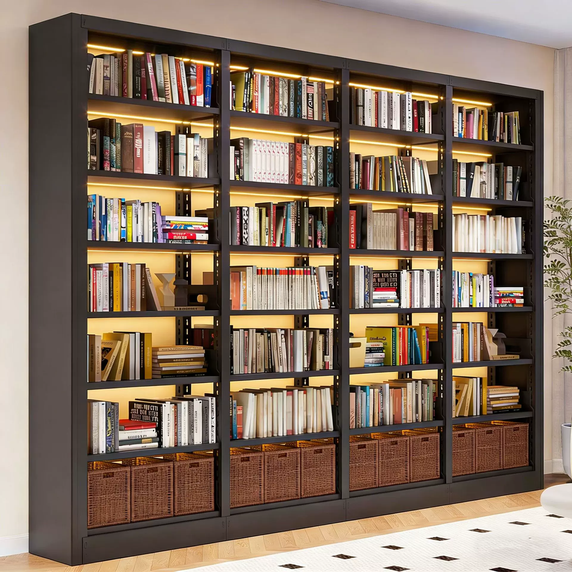 家用图书馆钢制书架落地置物架学生多层书柜铁艺绘本架客厅收纳架