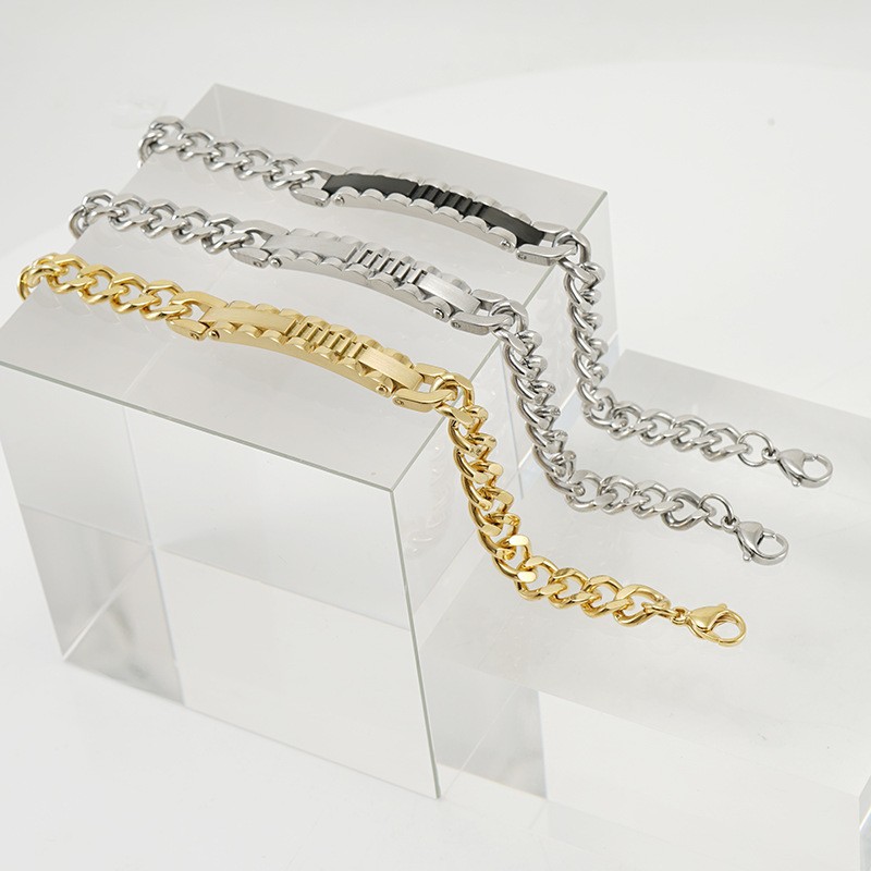 Pulseira de elo cubano masculina em aço inoxidável_voghion.com