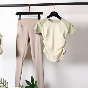 Sports Shorts Suit for Women in Summer, Tight-Fitting Color Matching Running Gym Quick-Drying Slimming Look Belly-Covering Yoga Suit