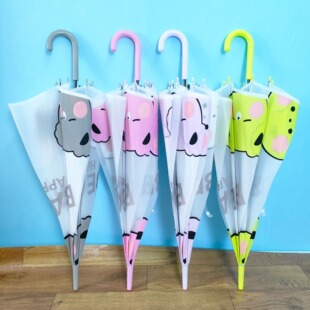 Creative matte cartoon transparent umbrella straight rod automatic student umbrella ins ladies adult umbrella factory direct sale