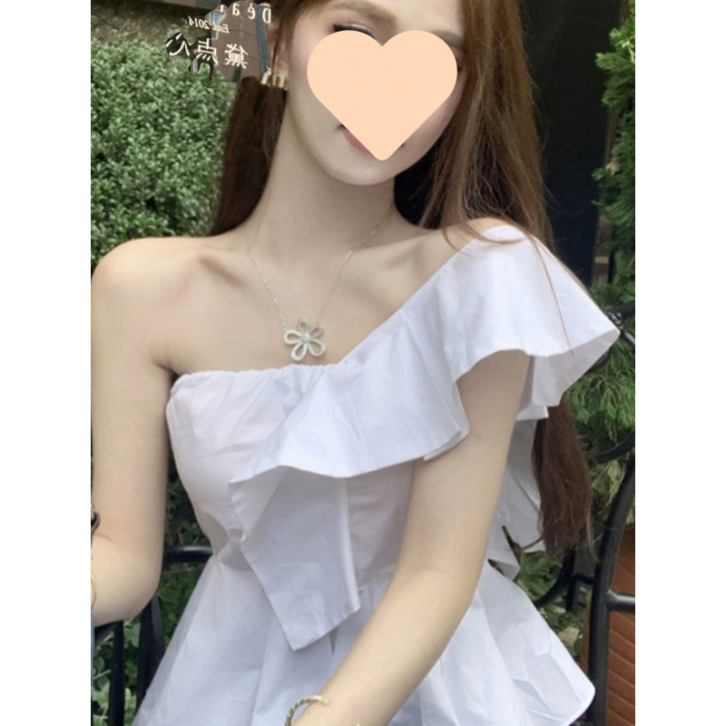 Дизайнерская рубашка с наклонным воротником на одно плечо и оборками на одно плечо для женщин, летний высококачественный жилет без рукавов с затягиванием талии, топ