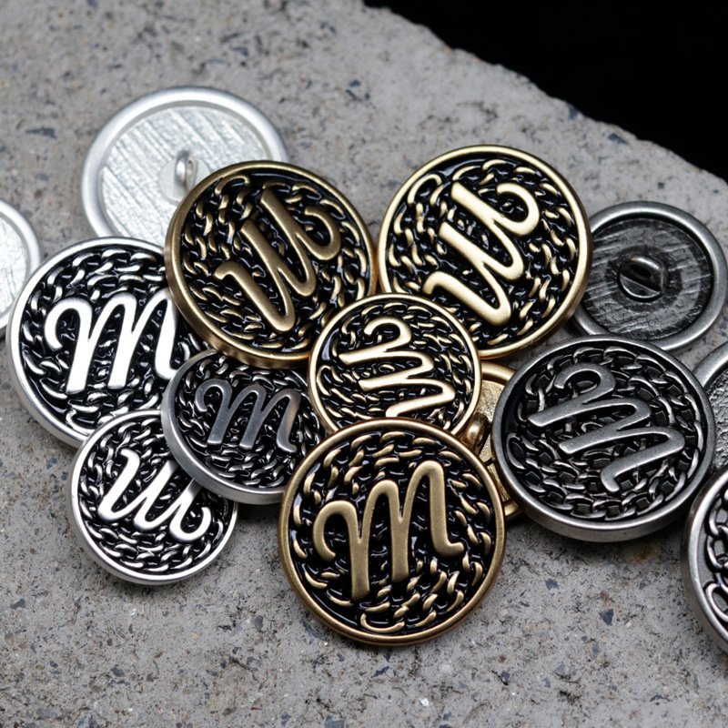 Letter m Chain Pattern Retro Gold Silver Metal Mushroom Buckle French Small Suit Jacket Metal Hand-Sewn Buckle Letter m Chain Pattern Retro Gold Silver Metal Mushroom Buckle French Small Suit Jacket Metal Hand-Sewn Buckle