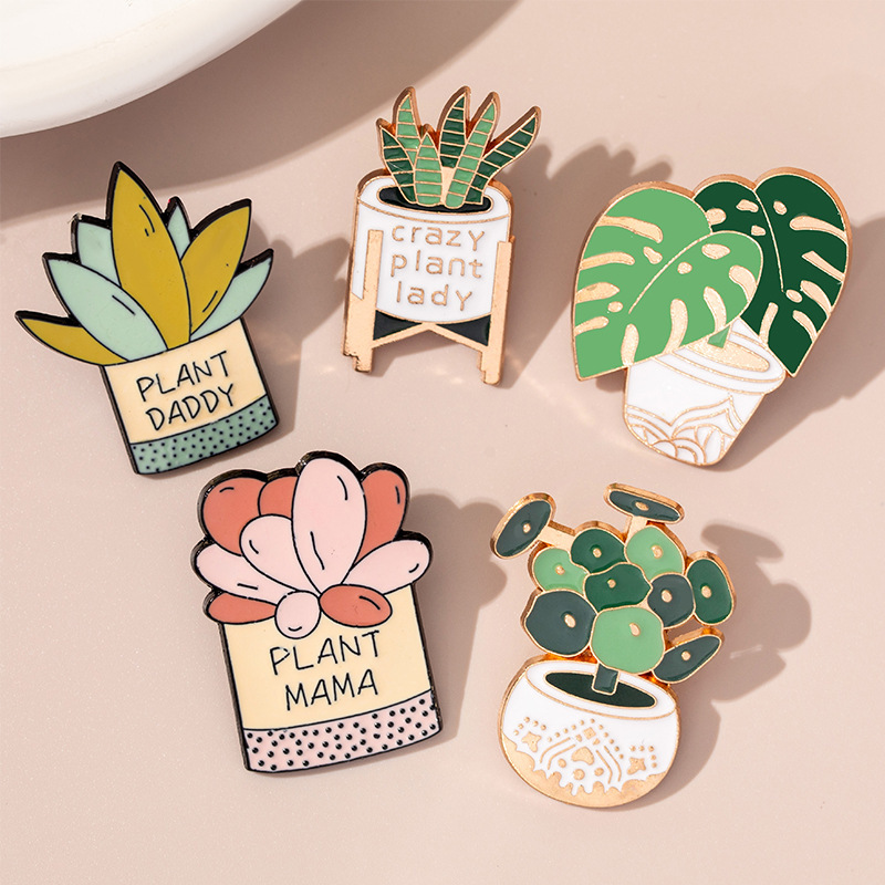 Foreign trade cartoon potted plant brooch female trend personality design simple plant badge clothing accessories in stock batch Foreign trade cartoon potted plant brooch female trend personality design simple plant badge clothing accessories in stock batch