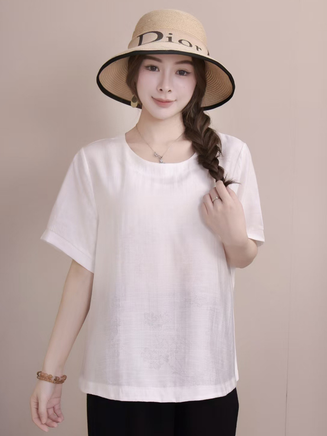 Cross-border nueva camiseta de mujer china impresa camiseta de mujer de manga corta camiseta base de verano overhead cuello redondo artístico ocio image 2