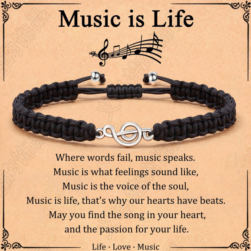 Amazon Charm Simple Music Gift Black Note Bracelet with Silver Note Pure Hand-Woven Bracelet
