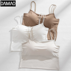 Summer new style ice silk underwear women's bra without rims push-up with breast pads for outer wear anti-exposure beautiful back and chest wrap