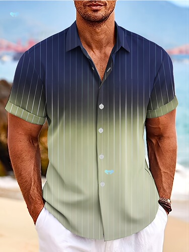 men's summer casual striped gradient short sleeve shirt