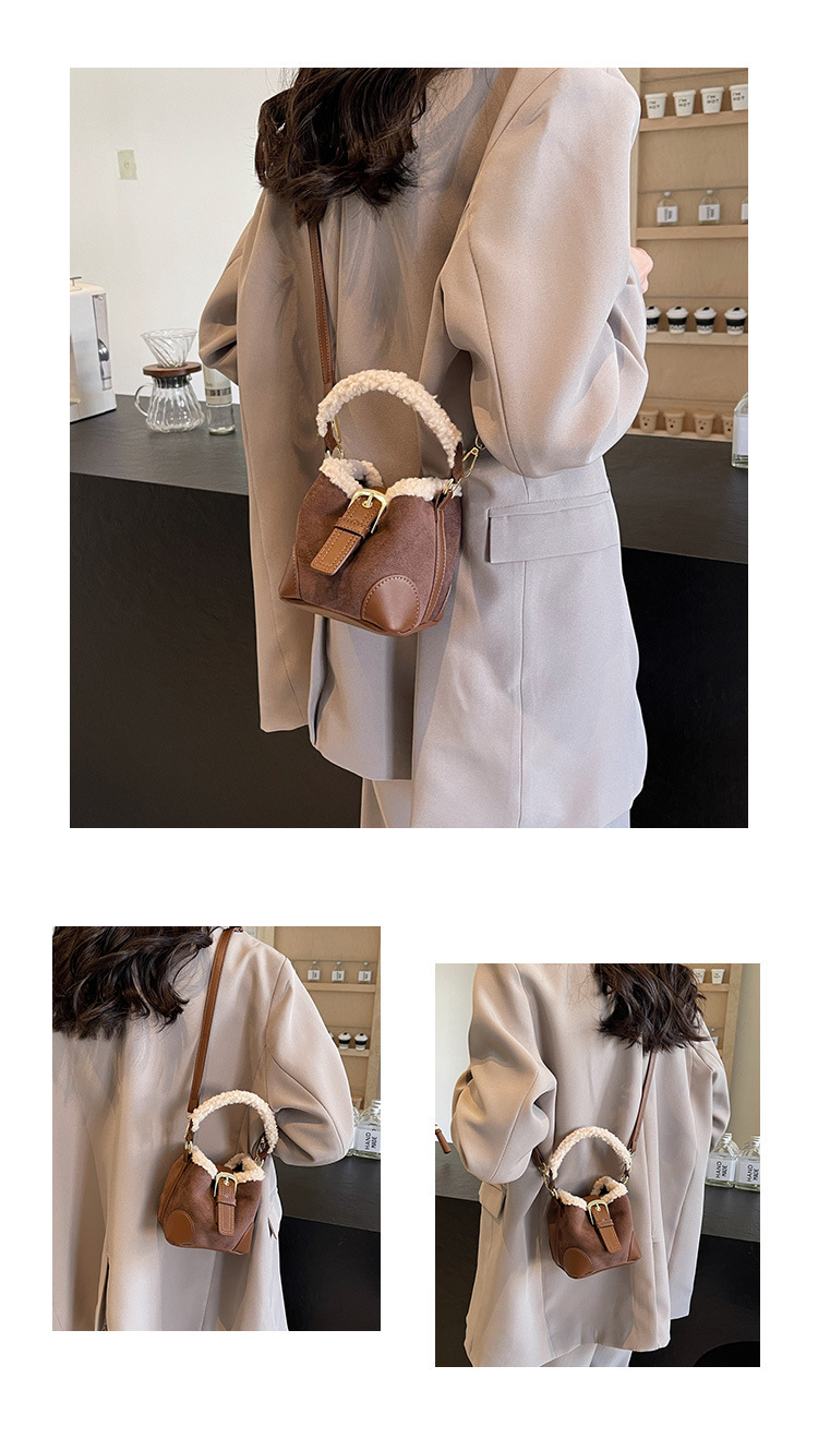 Lambskin mini bucket bag, Maillard suede retro handbag, 2024 new style, single-shoulder crossbody handbag undefined
