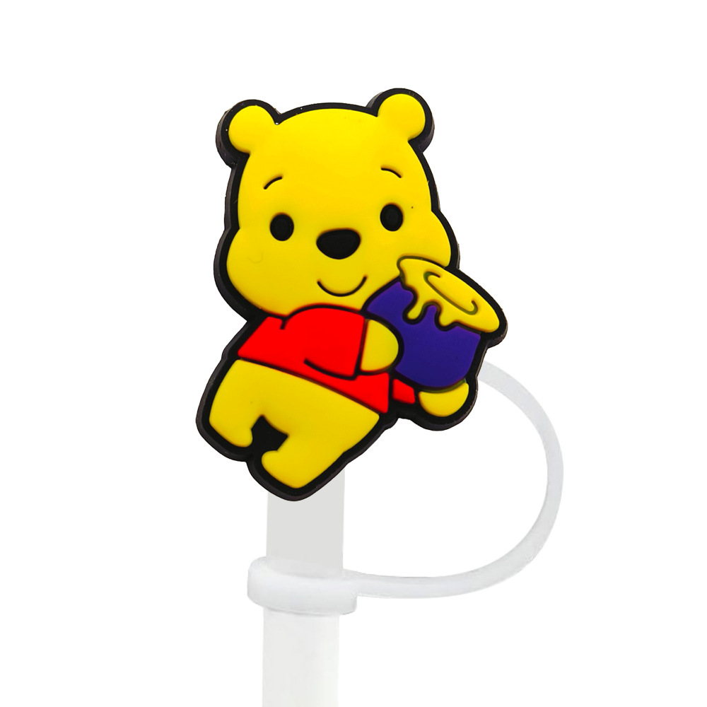 8-10mm Winnie the Pooh tapa de pajita tapón de pajita tapa a prueba de polvo accesorios de pajita de dibujos animados goma suave cubierta a prueba de polvo circulable