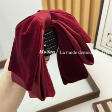 时尚通勤高级感丝绒拼缎面蝴蝶结发抓后脑勺发卡优雅气质马尾夹子