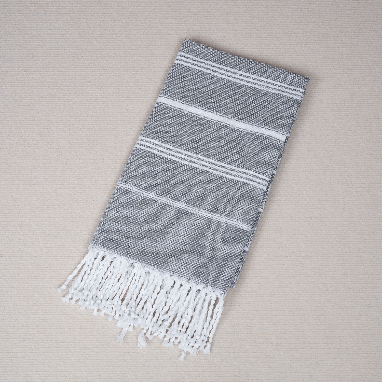 Horizontal striped beach towel medium gray