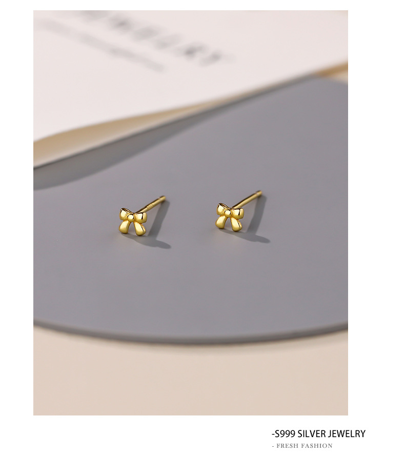 1 Pair Quantity 1 Pair S999 Silver 925 Sterling Silver Earrings Bow Knot Small Stud Earrings