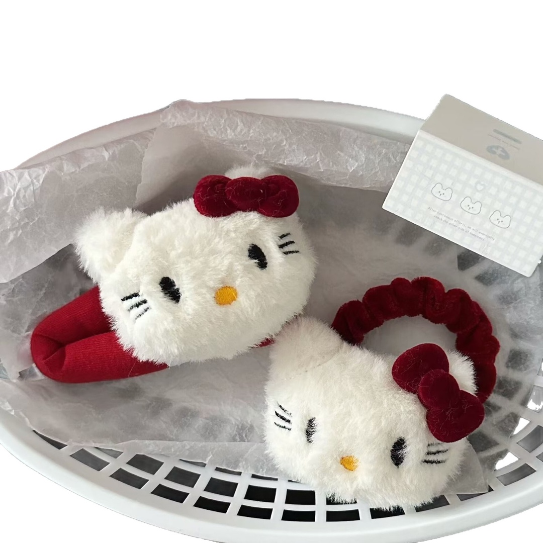秋季新品可爱红色领结猫咪掰掰夹发卡甜美少女侧边毛绒夹饰品发饰