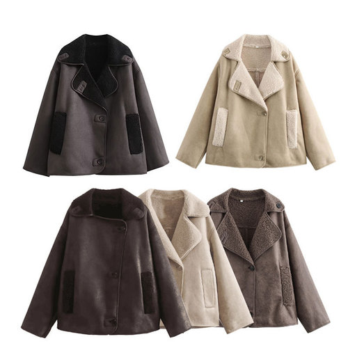 Autumn and winter women's clothing, European and American retro wool coat, lapel loose fur integrated top