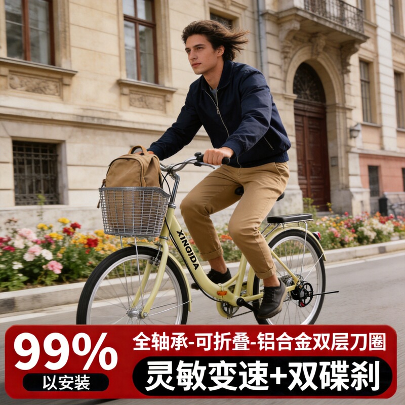 Folding Bicycle with Dual Disc Brakes, Lightweight Commuter Model for Men and Women, 24inch 26inch Speed Gear for College Students and Adults Folding Bicycle with Dual Disc Brakes, Lightweight Commuter Model for Men and Women, 24inch 26inch Speed Gear for College Students and Adults