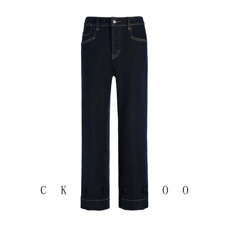 Rongtai Tencel Cotton Blend Women's Jeans with Four-Way Stretch, Simple and Stylish, Slightly Wide Design, Straight-Leg Cropped Pants