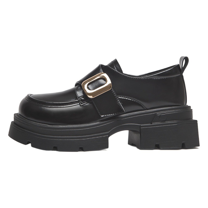 Mocasines de suela gruesa Augu Shiden para mujer, otoño-invierno 2025, estilo retro británico universitario, zapatos de cuero negro estilo JK.