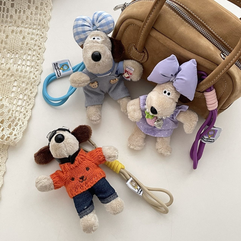 Creative Plush Leader Dog Student School Bag Pendant Doll Cute Couple Cartoon Keychain Female Small Gift Wholesale