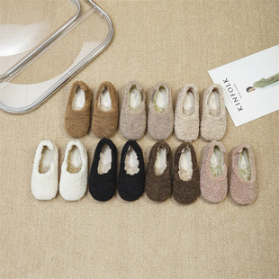 2023 New Internet Popular Flat Girls' Mao Shoes Fall/Winter Outer Wear fleece-lined Lamb Wool Warm Bean Shoes Men's Shoes