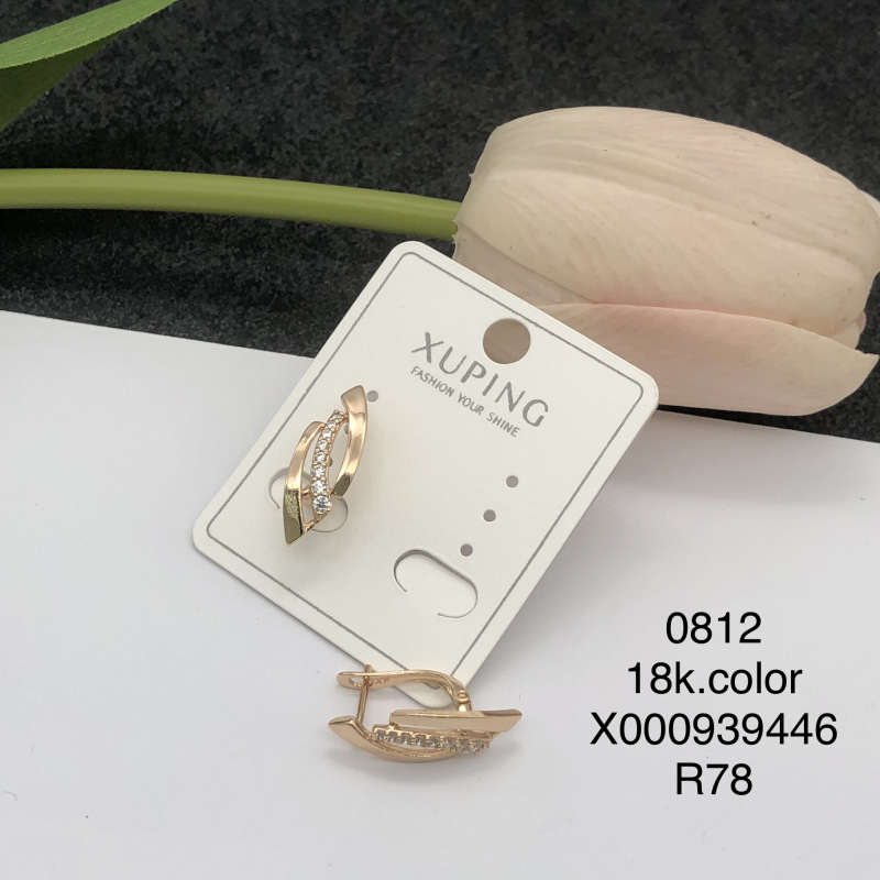 Pendientes de aro Xuping transfronterizos rusos de 18k con incrustaciones de diamantes, joyería de lujo ligero de alta gama al por mayor para mujer.