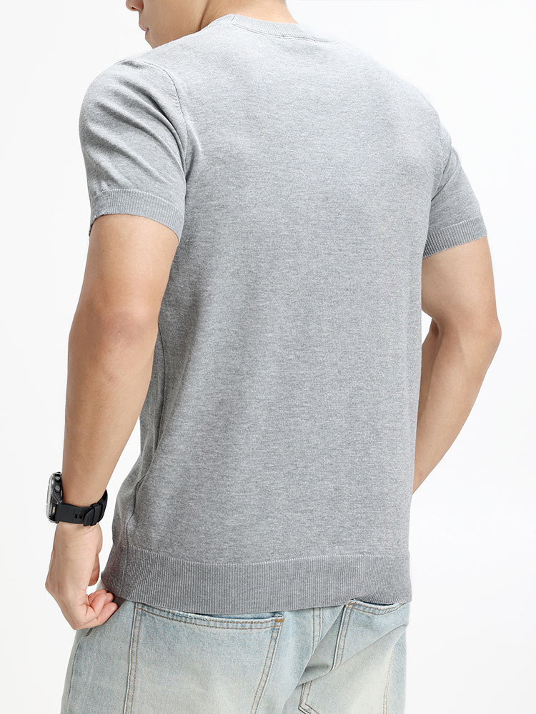 Luz de lujo de alto nivel camiseta de hielo de punto hombre cuello redondo verano texturas delgadas transpirables negocios casuales mangas cortas ropa de hombre