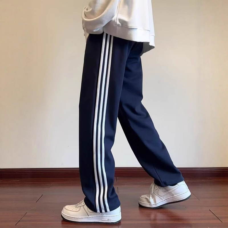 Three-Stripe White and Red School Uniform Pants, Loose-Fitting Cuffed Women's Blue Sweatpants, School Uniform Pants, Men's Jogger Basketball Pants