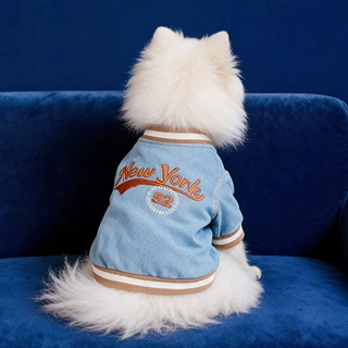 PETCIRCLE宠物衣服春秋小型犬幼犬萌宠潮流时尚纽约牛仔棒球衫