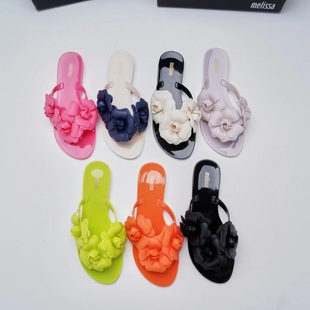 2024 Meikoha's New Meilis*A Camellia Flip-Flops Beach Shoes Photo Fragrant Shoes Women's Jelly Shoes