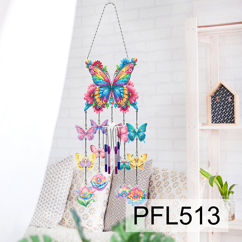 Fábrica directa pintura de diamantes alrededor de flores y pájaros dibujos animados colgando placa decorativa campana de viento transfronteriza atrapadora de sueños decoración interior de pintura de diamantes