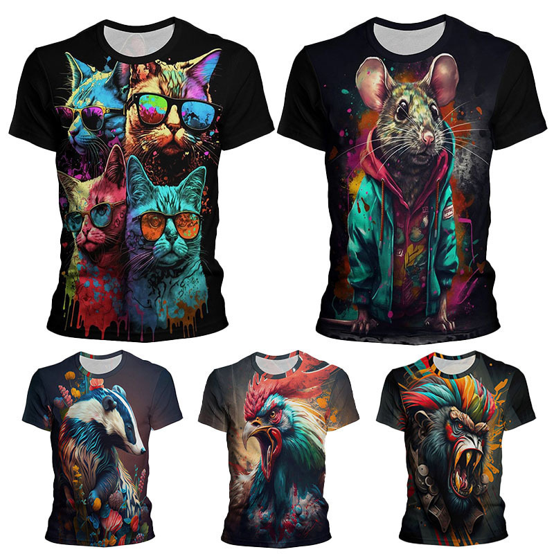 Interesting Animal Graffiti Art Graphics 3D Printed Short-Sleeved Tops Hip-Hop Round Neck Short-Sleeved T-Shirts Factory Direct Sales Interesting Animal Graffiti Art Graphics 3D Printed Short-Sleeved Tops Hip-Hop Round Neck Short-Sleeved T-Shirts Factory Direct Sales