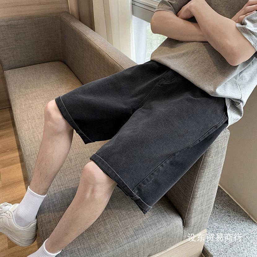 Летние тонкие джинсовые шорты для мужчин, свободные прямые с эластичной резинкой на талии, пятикарманные брюки для мужчин, американский стиль ретро оптом