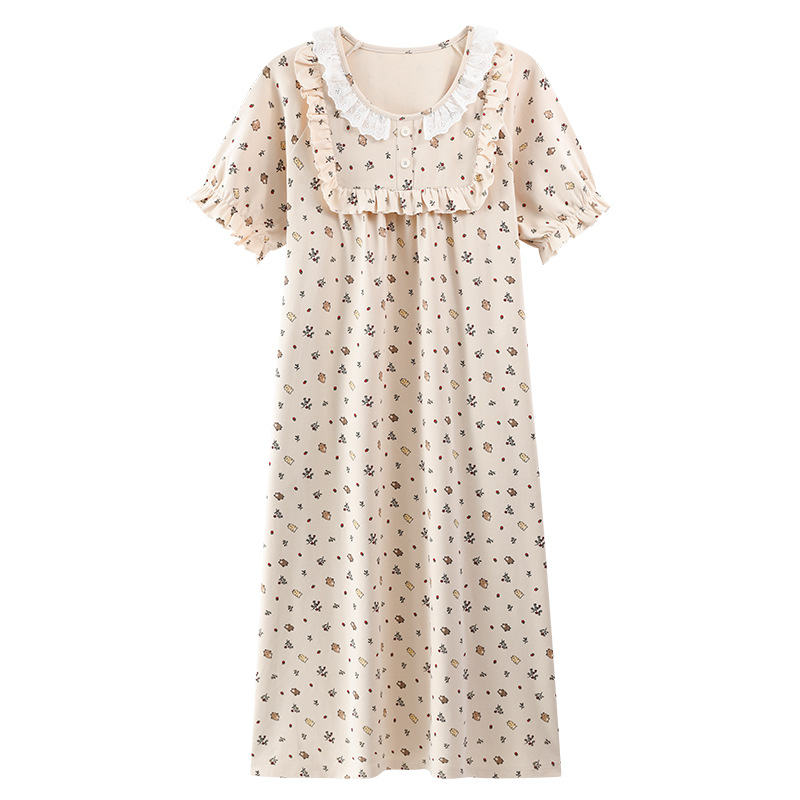 Pijamas de verano de dama de algodón 2025, nuevas mangas cortas sueltas, tamaño más grande, gorda mm, pastílica falda larga de flores.