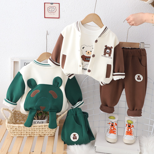 Children's Spring Set 2024 New Style Kids Baseball Suit 3-Piece Set for Boys Baby Casual Trendy