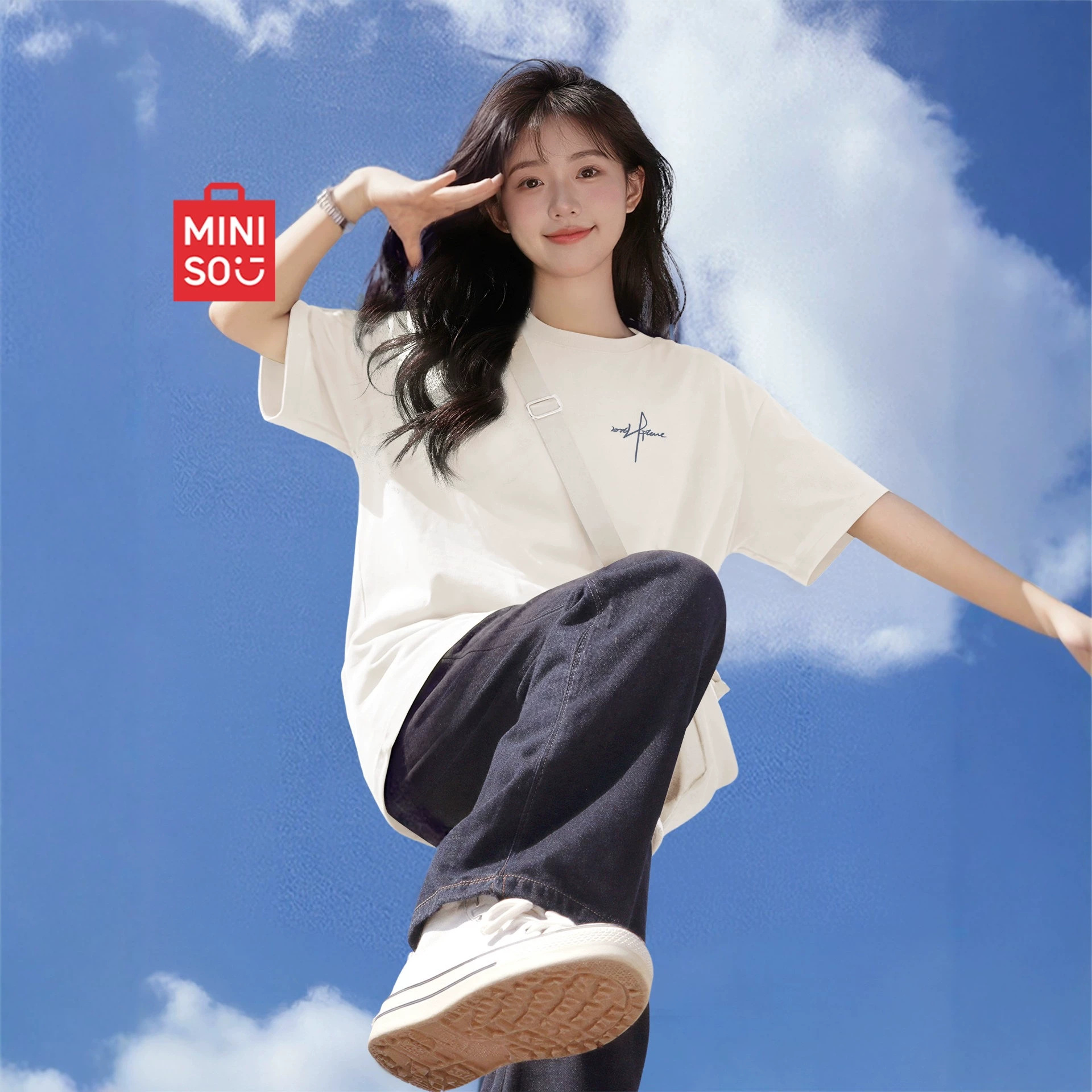 名创优品白色t恤女2026新款爆款夏季纯棉半袖高中生宽松短袖上衣D