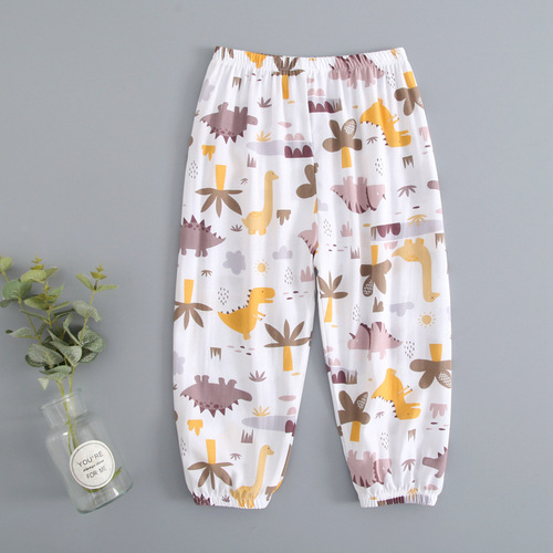 Kids' Summer Pajama Pants: Cotton-Chiffon Home Wear for Boys, Cartoon-Printed Anti-Mosquito Air-Conditioning Pants for Girls and Children