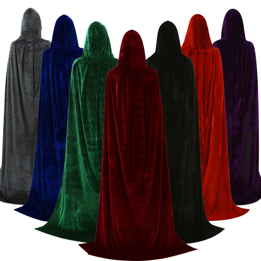 Cross-border best-selling Halloween costumes for adults, men, women, and children, multi-color velvet witch cloak cape costume