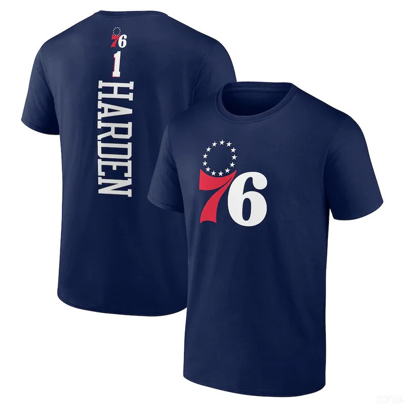 【Cross-Border European Size】Basketball T-Shirt 76Ers Harden Embid Ball